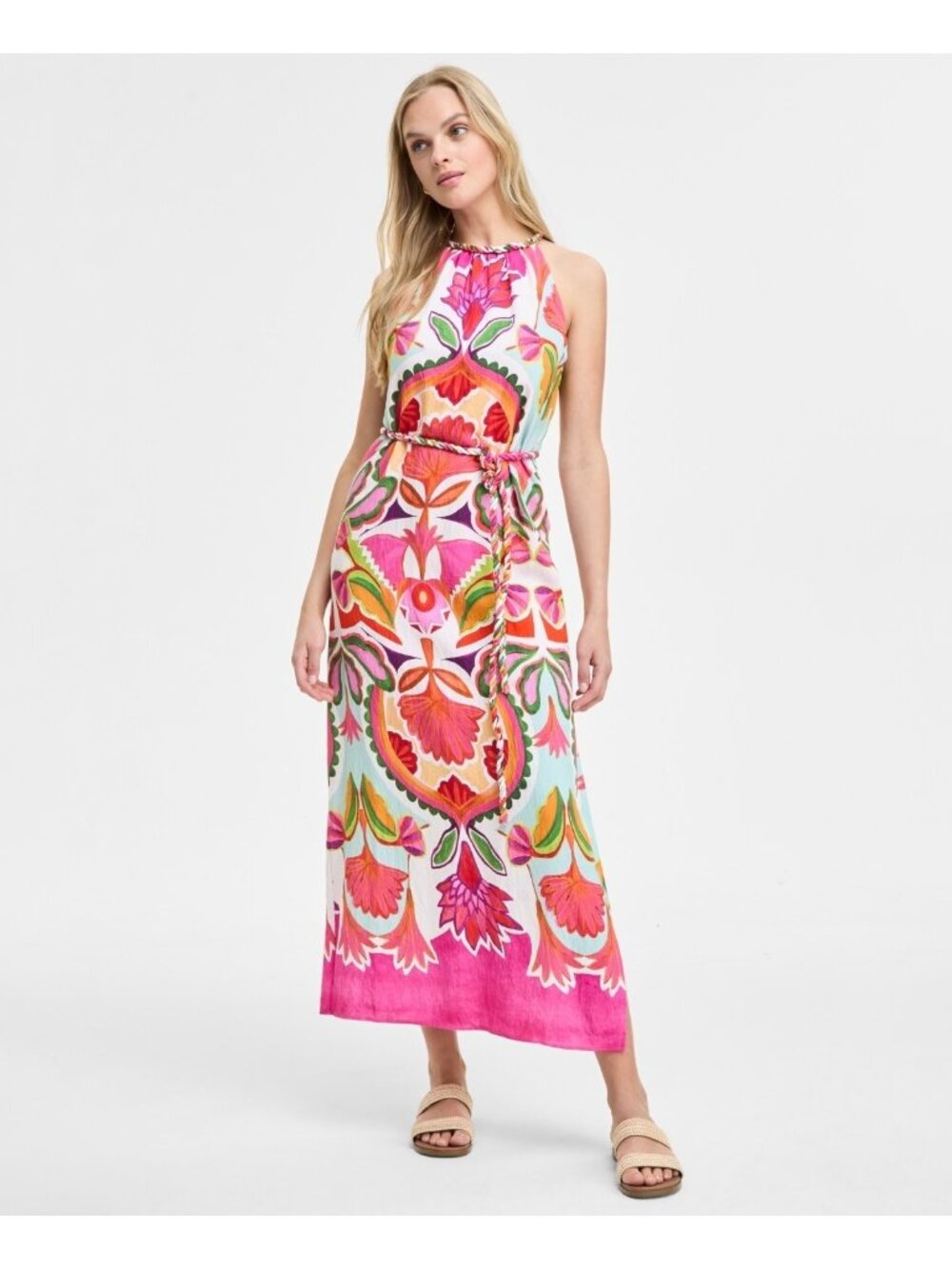 Vince Camuto Women's Printed Halter Sleeveless Maxi Dress Pink Size 4 $168